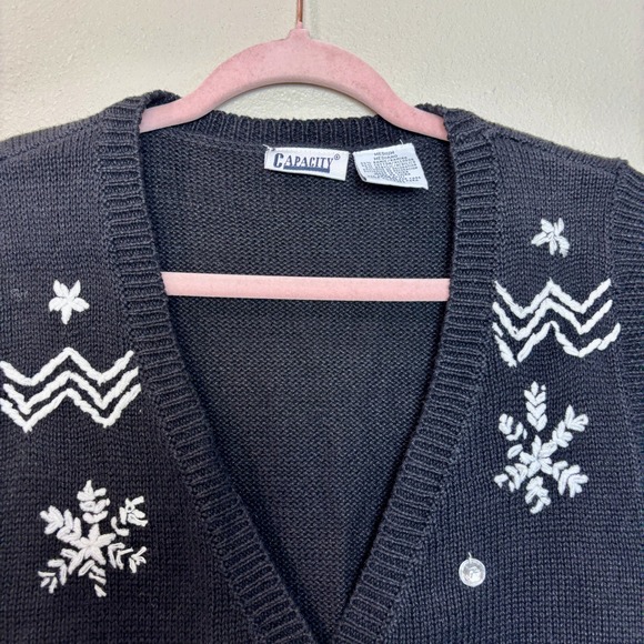 Vintage Black Penguin Snowflake Knit Ugly Christmas Sweater Vest Medium Grandma - Picture 2 of 9